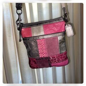 Coach Patchwork Crossbody Bag in Pink and Silver Tones